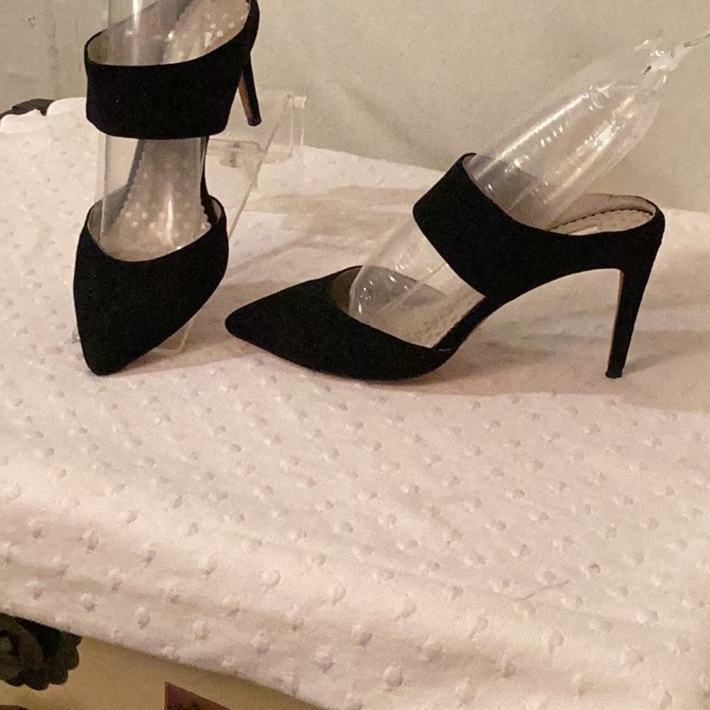 Boden black suede close toe high heels mules size # 8/39 M.